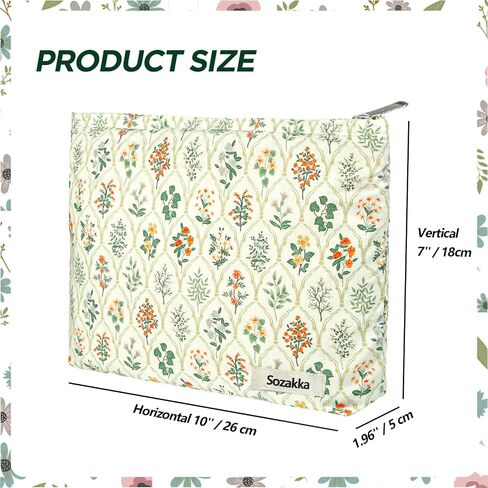 YASUOA Zipper Makeup Bag Cosmetic Bags Zipper Pouch Aesthetic Women Handbags Floral Makeup Bag Beige Travel Toiletry Bag Organizer for Women Girls in Saudi Arabia