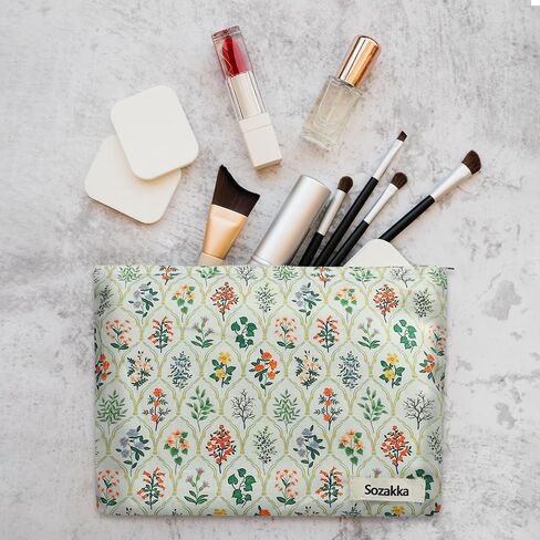 YASUOA Zipper Makeup Bag Cosmetic Bags Zipper Pouch Aesthetic Women Handbags Floral Makeup Bag Beige Travel Toiletry Bag Organizer for Women Girls in Saudi Arabia