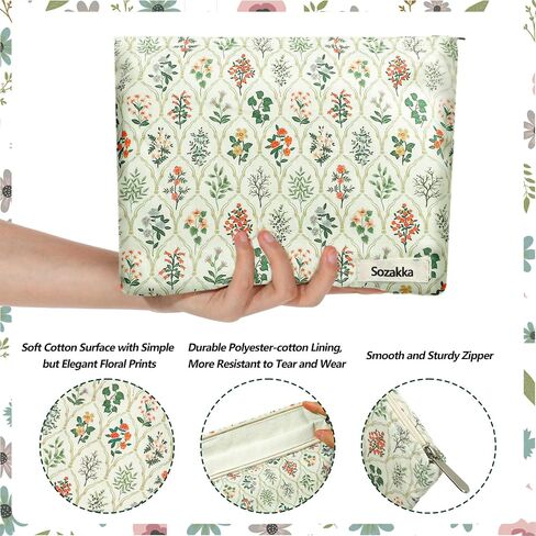 YASUOA Zipper Makeup Bag Cosmetic Bags Zipper Pouch Aesthetic Women Handbags Floral Makeup Bag Beige Travel Toiletry Bag Organizer for Women Girls in Saudi Arabia