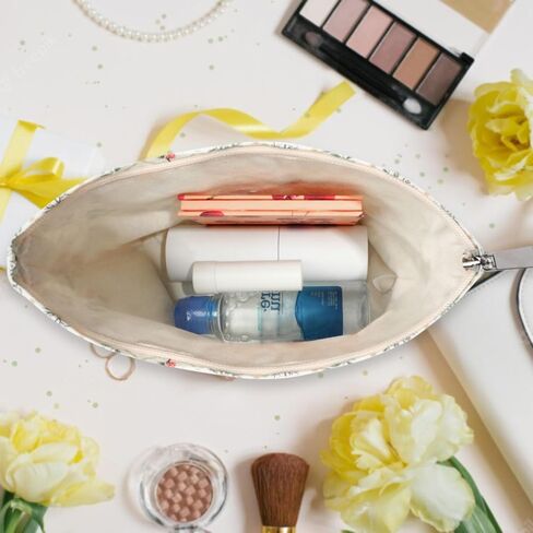 YASUOA Zipper Makeup Bag Cosmetic Bags Zipper Pouch Aesthetic Women Handbags Floral Makeup Bag Beige Travel Toiletry Bag Organizer for Women Girls in Saudi Arabia