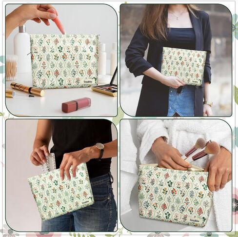 YASUOA Zipper Makeup Bag Cosmetic Bags Zipper Pouch Aesthetic Women Handbags Floral Makeup Bag Beige Travel Toiletry Bag Organizer for Women Girls in Saudi Arabia