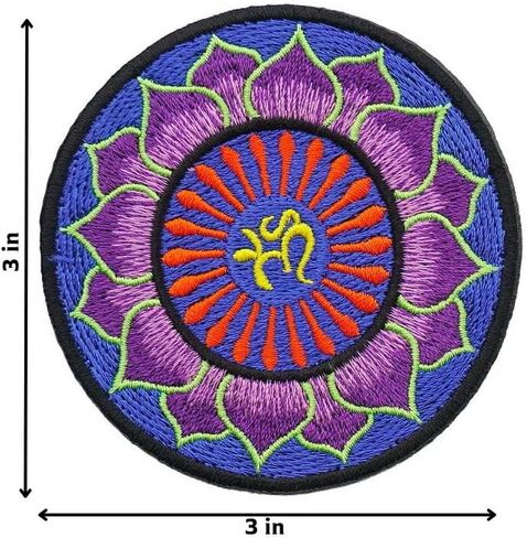 Aum Hindu Symbol Iron on Patch Yoga Lotus Yin Yang Flower Novelty Om Ohm Patch Sign Retro Lucky India (Color 2) in Saudi Arabia