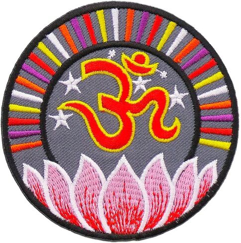 Aum Hindu Symbol Iron on Patch Yoga Lotus Yin Yang Flower Novelty Om Ohm Patch Sign Retro Lucky India (Color 2) in Saudi Arabia
