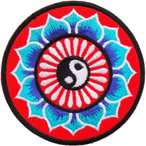 Aum Hindu Symbol Iron on Patch Yoga Lotus Yin Yang Flower Novelty Om Ohm Patch Sign Retro Lucky India (Color 2) in Saudi Arabia
