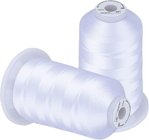 Simthread Embroidery Thread 5500 Yards White 001, 2 Huge Spools 40wt Polyester for Brother, Babylock, Janome, Singer, Pfaff, Husqvarna, Bernina Machine in Kuwait