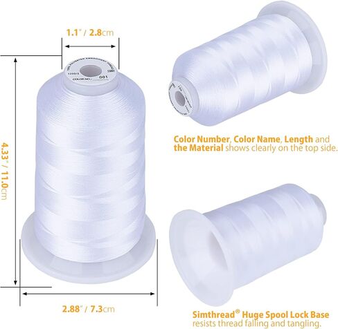 Simthread Embroidery Thread 5500 Yards White 001, 2 Huge Spools 40wt Polyester for Brother, Babylock, Janome, Singer, Pfaff, Husqvarna, Bernina Machine in Kuwait