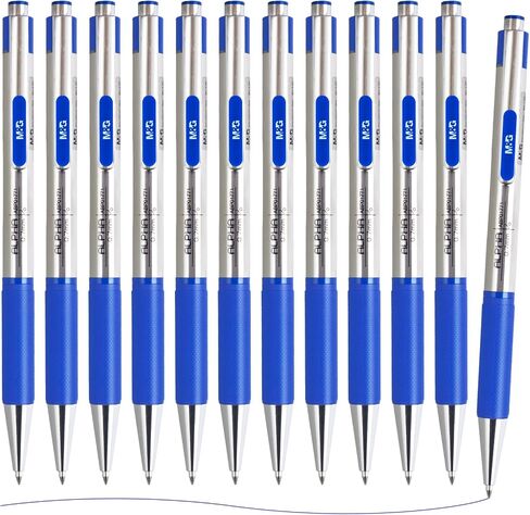 M&G Ballpoint Pens, Blue Ink Pens Medium Point 0.7mm, Retractable Ballpoint Pens Bulk Long Lasting Smooth Writing with Anti-Slip Grip for Journaling Office Supplies School Women Men (12 Pack) in Saudi Arabia