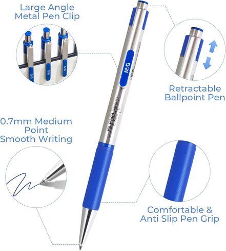 M&G Ballpoint Pens, Blue Ink Pens Medium Point 0.7mm, Retractable Ballpoint Pens Bulk Long Lasting Smooth Writing with Anti-Slip Grip for Journaling Office Supplies School Women Men (12 Pack) in Saudi Arabia