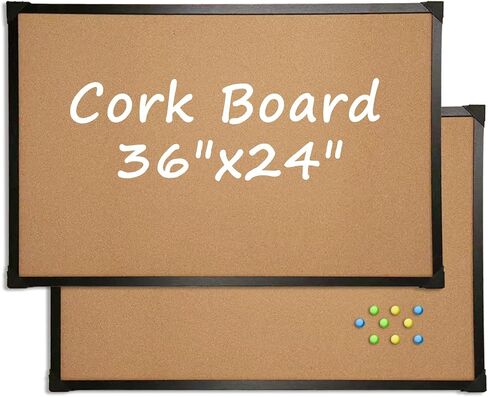 Corksidol Cork Bulletin Board, Large Wall-Mounted Pin Board with Frame, Self-Healing Corkboard for Office, Home, and School, 36" x 24",2 Pack in Saudi Arabia