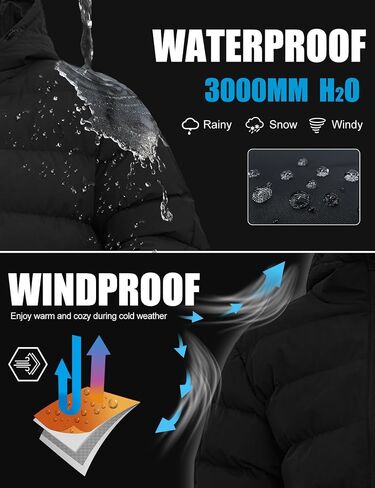 Flygo Mens Hooded Puffer Jacket Insulated Winter Waterproof Warm Coat Zipper Down Quilted Jackets in Saudi Arabia