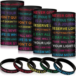 60 Pieces Motivational Quote Rubber Wristbands Colored Inspirational Silicone Bracelets Stretch Unisex Wristbands for Women Men Gifts, 20 Styles (Dark Colors)