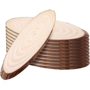 10 PCS Oval Natural Wood Slices, 10 inch Unfinished Natural Wood Pieces with Bark, Oval Craft Wood Slices for Tables Centerpieces,Wooden Sliced Coasters