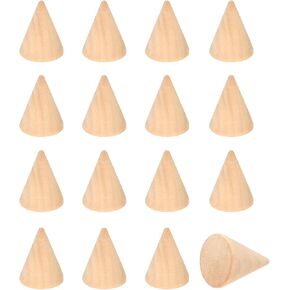 Patikil Wood Cone Ring Ring ، 16pcs أصابع خشبية للمجوهرات حلقة عرض الحامل مخروطات الخشب للحرف الفنية DIY ، اللون الخشبي (50x25mm)