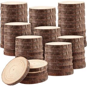 SOUJAP 100Pcs 3.5-4 Inch Natural Wood Slices, Unfinished Wooden Slices with Tree Bark, Wood Log Discs Circles for DIY Crafts, Centerpieces