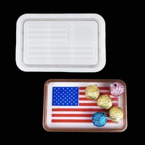 Resin Tray Mold American Flag Tray Silicone Mold Rectangle Tray Resin Mold Jewelry Plate Mould for Epoxy Resin DIY Crafts Trinket Candy Candle Container Soap Dish Home Decoration (White)