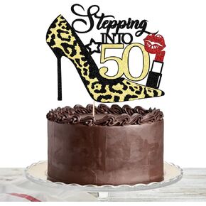Stepping Into 60 Cake Topper,Funny 60th Birthday Party Decorations Supplies, Highheel Highheel lipstick Sign Cheers to 60 Years Cake Decorations。