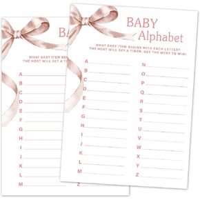 Baby Alphabet Baby Shower Game Set, 30 Pink Bow Baby Shower Game Cards, Game Cards for Baby Announcement Gender Reveal, Baby Shower Party & Activities Supplies -P14