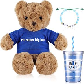 3 Pcs Big Brother Gifts Set with i'm the Big Brother Message Bear Stuffed Animal, Bracelets and Insulated Plastic Tumbler Cup