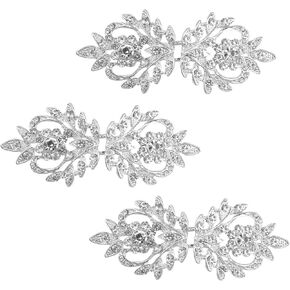 WANDIC Cloak Clasp Fasteners, 3 Pairs 7CM White Clips with Rhinestone Vintage Cape Sew On Hooks and Eyes Clasps Cardigan Clips for Clothing Sweater Shawl
