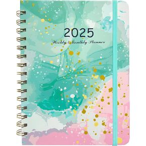 2025 Planner Weekly and Monthly, Spiral Bound, 2025 Calendar Only, 12 Month Weekly And Monthly Agenda with Tabs, Pockets, 6"x8", 2025 Planner for Women, Gift for Girl, Green Lotus Leaf
