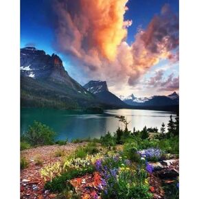 Sunset Mountain Scenery 5D Diamond Painting Art Kits for Adults, DIY Diamond Painting Art Diamond Painting Kits Full Drill Crystal Rhinestone Embroidery Gem Craft Kits for Home Wall Art Gift