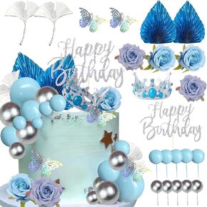 Blue Rose Cake Topper Boho Cake Topper Blue Flower Party Supplies