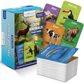 Smart Scribbles Thick Flash Cards for Toddlers - First 100 Animals, Montessori Learning Toys & Educational Games, Ages 18 Months-99 Years, Home Schooling, Travel & Speech Therapy Toys