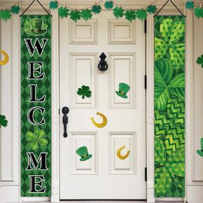 3 PCS St. Patrick's Day Banner Decorations Happy St. Patrick's Day Fence Banner Porch Banner Kit St. Patrick's Day Banner Decorations Party Supplies