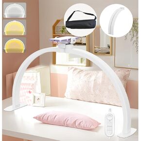 MACTREM Half Moon Light for Nail Desk,Foldable Nail Tech Lights Nail Lamp for Desk with Phone Holder/Carrying Bag, 30In 40W, 3 Color Modes, 10 Brightness for Beauty/Eyelashes/Tattoos/Crafts