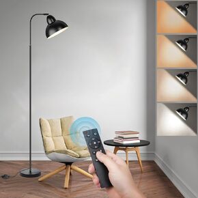 Black Floor Lamp, Metal Shade Floor Reading Lamp for Living Room, Modern Standing Lamps for Bedroom, Industrial LED Floor Lamp with Remote, 4 CCT Dimmable Stand Up Light Tall Sofa Lamp