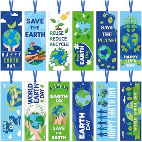 Haooryx Earth Day Prizes Bookmark - 240Pcs Save The Earth Recycle Kraft Paper Bookmark Ribbon Green Leaf Ocean Book Mark Student Reward School Prizes Educational Environmental Protection Activity Gift in Kuwait