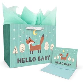 CRTURUNIQ 13" Baby Shower Large Gift Bags for Girls Boys with Baby Shower Card and Tissue Papers, Gender Reveal Gift Bag with Handle