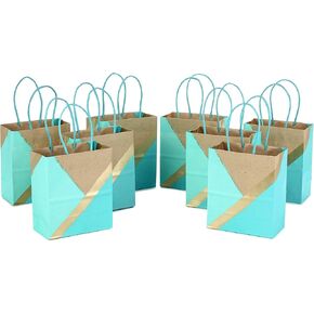 Hallmark 6" Small Paper Gift Bags (Pack of 8 - Kraft, Turquoise & Mint) for Christmas, Birthdays, Weddings, Mother's Day, Baby Showers, Bridal Showers, Care Packages, Any Occasion