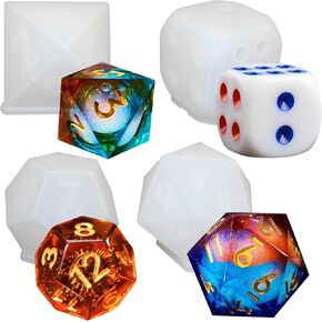 4 Pieces Extra Large Dice Resin Mold Dice Silicone Mold for Epoxy Resin Casting, 4 Styles Polyhedral Game Dice Molds Set Large Game Dice Mold Silicone Candle Making Mold for Art Craft Home Decor