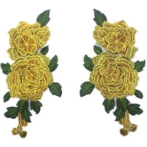 2PC 9X 5.11 Inch 3D Embroidery Rose Flower Iron on Sew on Patches Embroidery Applique Patches for Jeans, Neckline Collar Bust Dress, Clothing, Bags (Yellow)