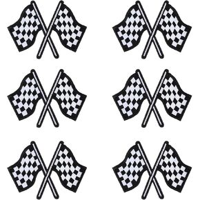 6 Pack Checkered Racing Flag Patches, Racing Flag Iron on Patches, Black & White Racing Embroidered Patches, Sew on Patches for Clothes, Hat, Backpack, Pant, Jean