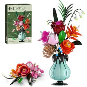 Rose Flower Bouquet Building Sets - Compatible with Lego Flower Bouquet, Artificial Wildflower with Vase, DIY Unique Decoration Home, Botanical Collection for Ages 8-12 yrs Old Girl for Gift