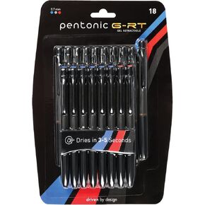 Pentonic GR-T Retractable Gel Pens, 18 Count, Assorted Color Ink (10 Black, 6 Blue, 2 Red), 0.7 mm Fine Point, Smooth Writing For Journaling (1002359)
