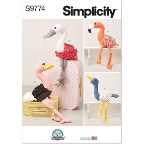 Simplicity Decorative Plush Birds Sewing Pattern Packet by Carla Reiss Design, Code S9774, One Size Each, Multicolor