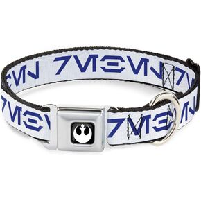 Star Wars Pet Collar, Dog Collar Metal Seatbelt Buckle, Star Wars Aurebesh Rebel White Blue, 9.5 to 13 Inches 1.0 Inch Wide