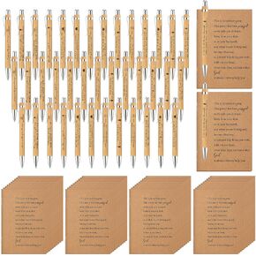 Ctosree 50 Set Bible Verse Pens Bamboo Christian Pen with Inspirational Cards Wooden Retractable Bible Ballpoint Pen Motivational Pen Bulk for Women Men Office School Supplies Journal Writing Gifts