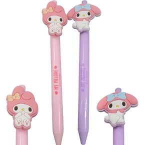 My Melody Mascot Ballpoint Pen Set (0.5mm, Black Ink) - 2 pcs (Pink & Purple) - Cute Character Design, Smooth Writing, Comfortable Grip, Retractable - Perfect for School Supplies, Office, or Gifting