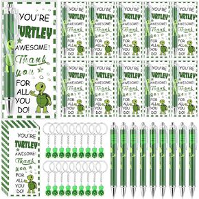 20 Sets Employee Appreciation Gifts Positive Turtle Keychain with Thank You Cards Fancy Pens Emotional Support Turtle Bulk Inspirational Gifts Bulk for Turtle Lover Employees Coworkers