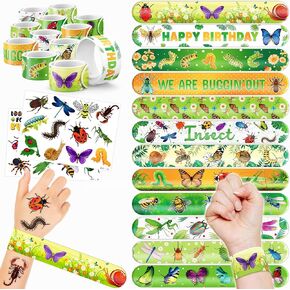48 Bug 24pcs Bug Tattoos Tattoos Sticker 24pcs أساور صفعة مثالية لحفل أعياد الميلاد تحت عنوان زخات الأطفال أو مكافآت الفصول الدراسية ديكور مثالي للبنات والفتيان