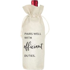 Socive Wedding Wine Bag - Officiant & Pastor Gift - Burlap Drawstring Wine Bag