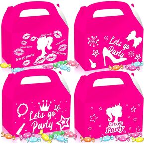 JeVenis 12 PCS Let's Go Party Supplies Pink Candy Boxes Let's Go Party Gift Box Treat Bags Goodie Bags for Girl Birthday Party Bridal Shower