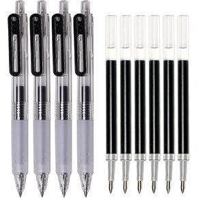 Gel Pen with Refills Ultra Fine Point 0.38mm,4 Pack Fine Smooth Writing Retractable Pens with 6 Extra Refills,Black Ink No Bleed No Smear,Office Writing Supplies