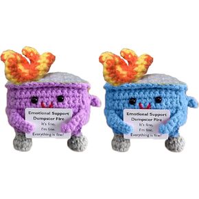 Emotional Support Dumpster Fire, Adorable Crochet Knitting Handmade, Cute Emotion Dolls Heartfelt Gift, Funny Desk Decor (Blue + Purple)