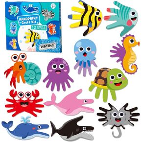 Watinc Ocean Handprint Handprint Art Craft - 12pcs تحت Sea Seahorse Crab easy diy kit ، وحيوانات بحرية تحت عنوان الأخطبوطات الفنية لحوت الحوت.