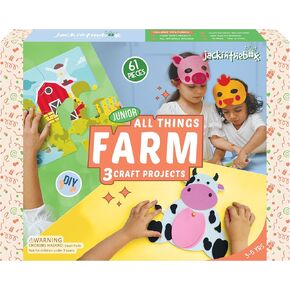 jackinthebox Farm Craft kit for 3 to 5 Year olds, 3 Craft Projects - Pretend Play Animal Masks, Farm Puzzle with Stickers, DIY Cow Notepad, Great Gift for Boys and Girls Ages 3 4 5 Years..
